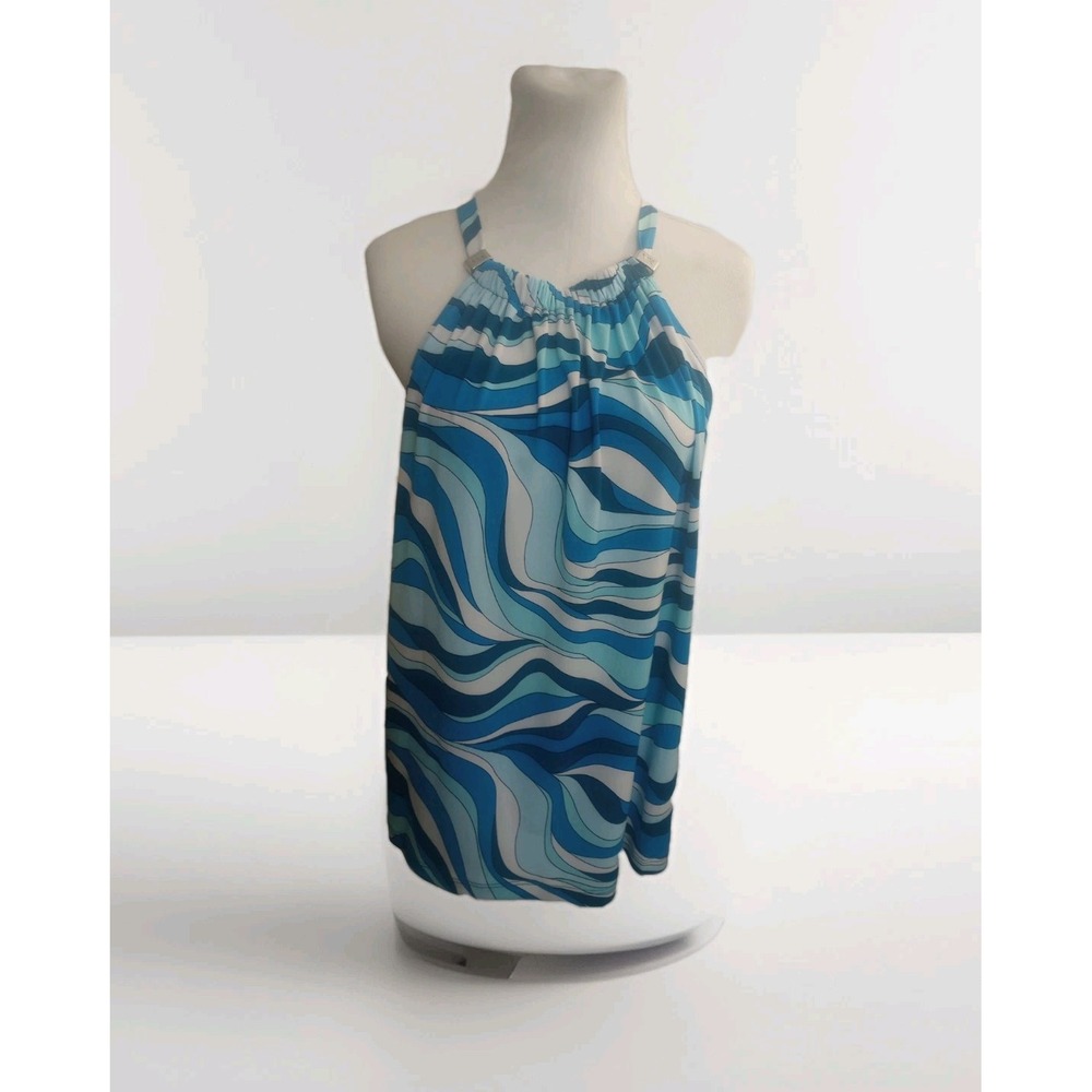 MICHAEL KORS Women's Cysn Blue , SIZE XL Halter Top Y2k Hippie Disco blouse